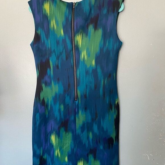 Tribal abstract print stretch scoop neck shift dress sleeveless size M - Picture 3 of 7